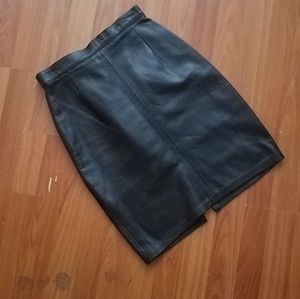 Black leather skirt.